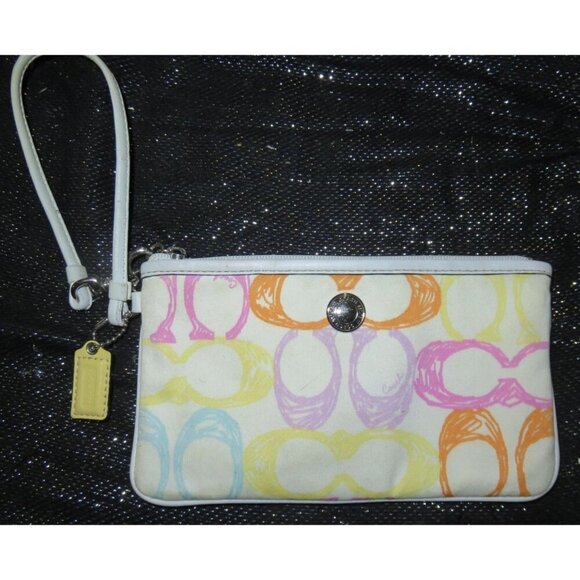 SOLD Coach Y2K Poppy Hampton Signature C Scribble Logo Jaquard Canvas Wristlet - Picture 1 of 8